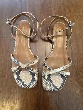Margaux Snake-Print Strappy Ankle-Strap Sandals in Beige and Black size 39